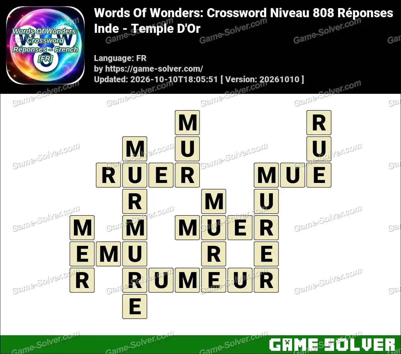 Words Of Wonders: Crossword Niveau 808 Réponses – Inde – Temple D’Or